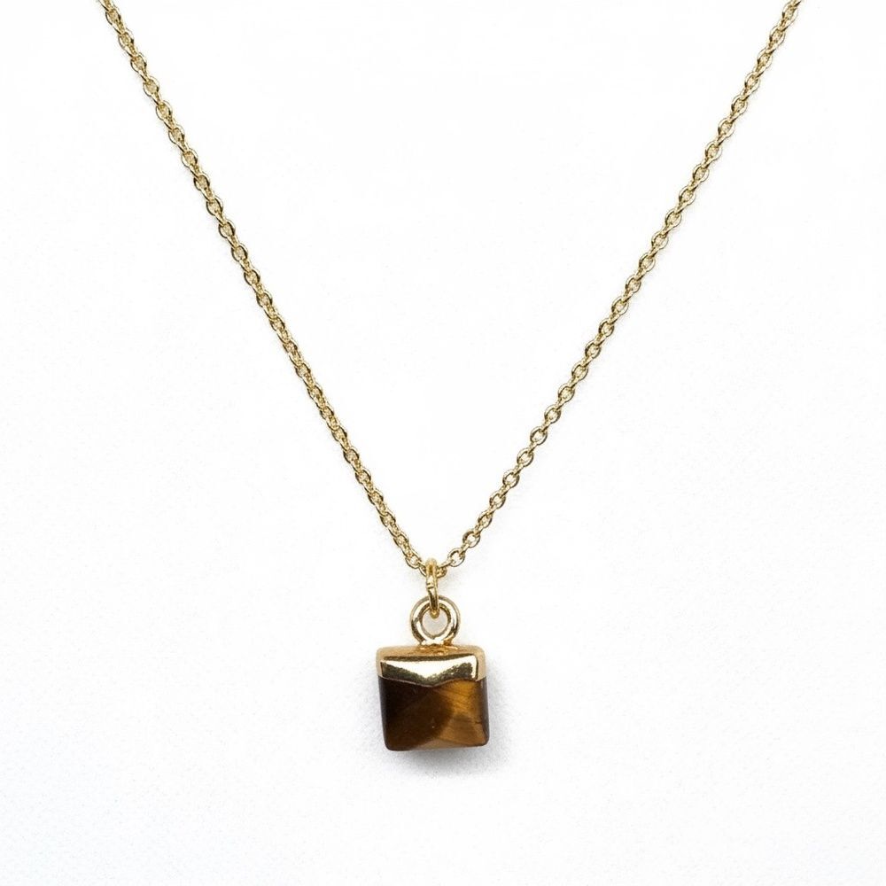 Indio Jewelry Delicate Gold Tiger Eye Gemstone Pendant Necklace #205